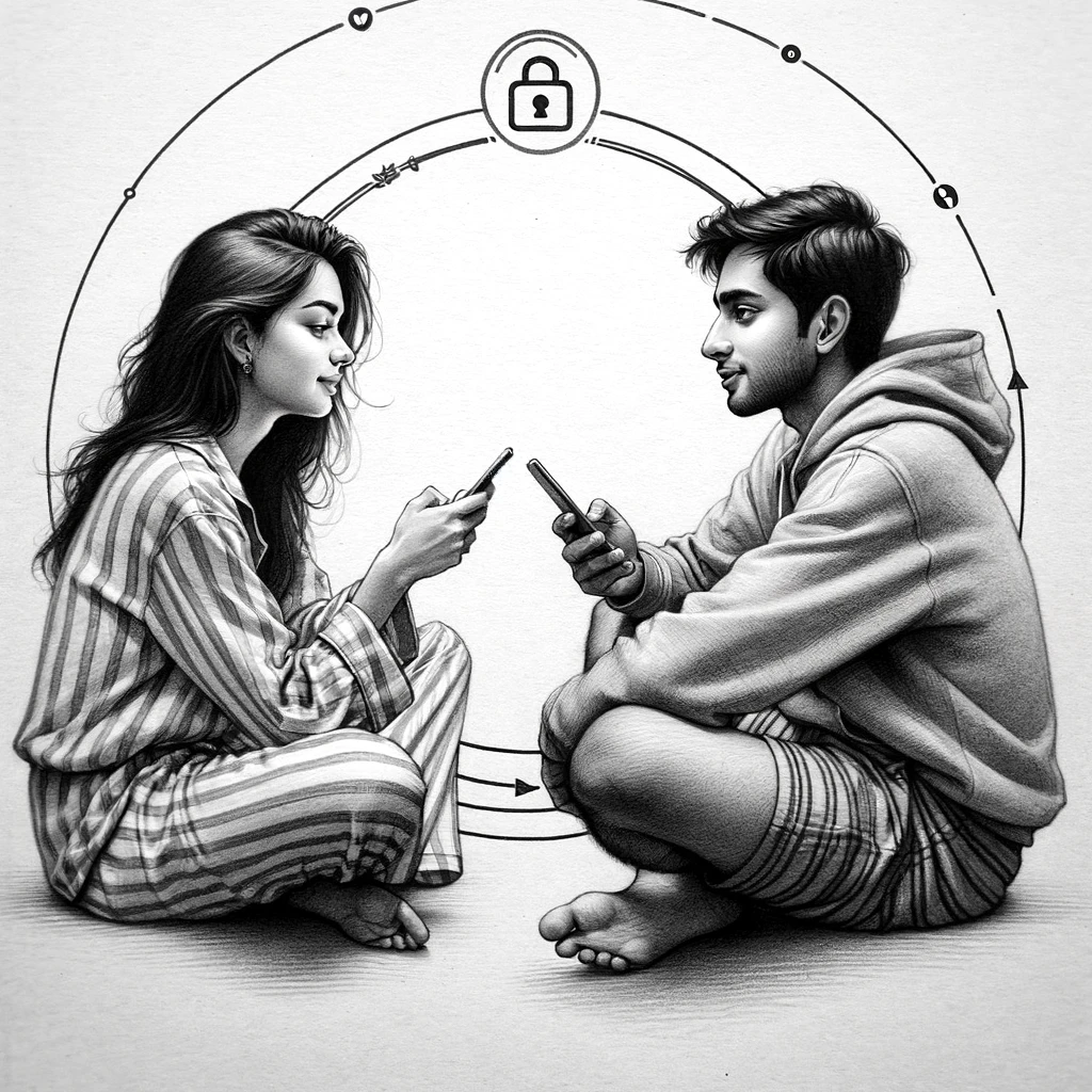 Image depicting communication between 2 users within a secured channel
